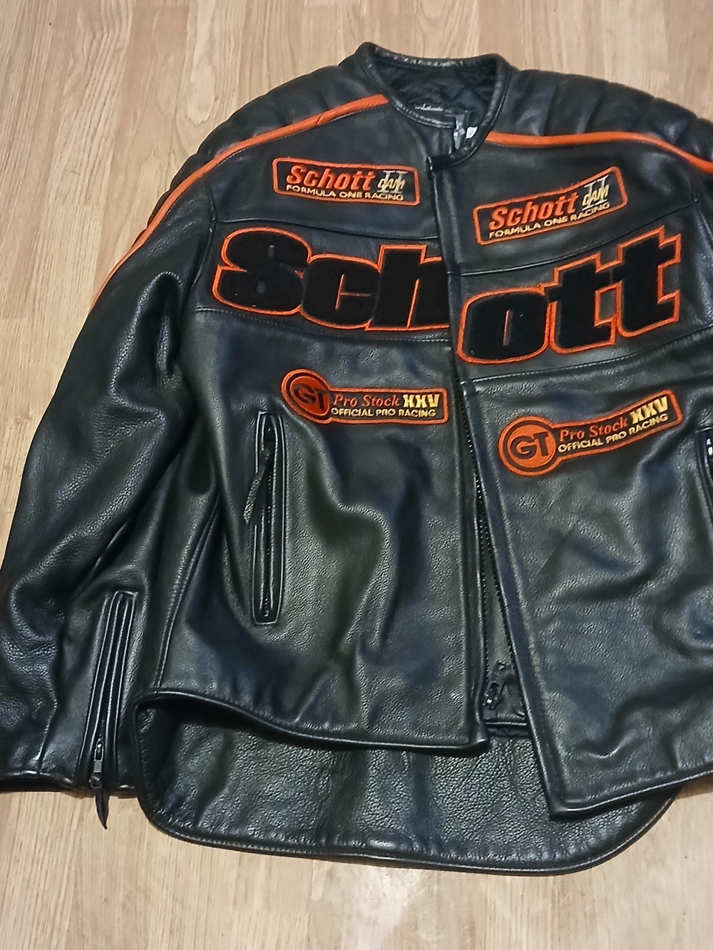 Schott Black Leather Racing Jacket V500 Large